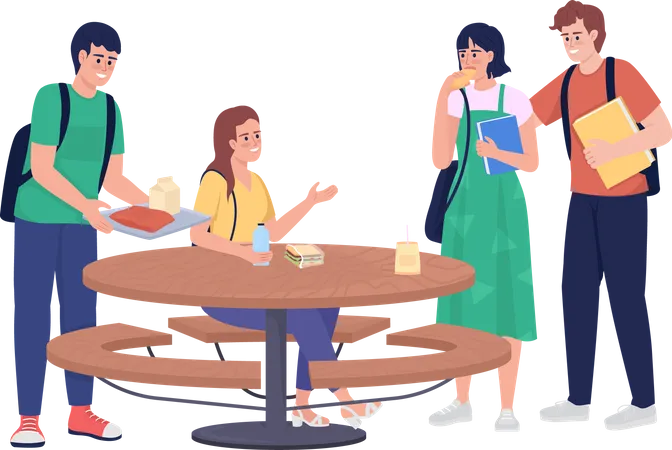 Students in college canteen Illustration