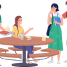 illustrations of friends eat together