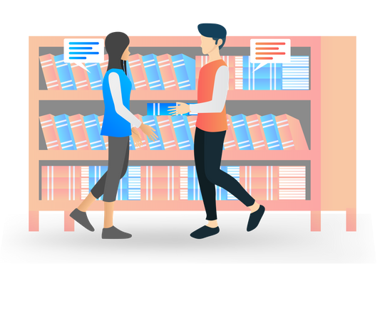 Students in library Illustration