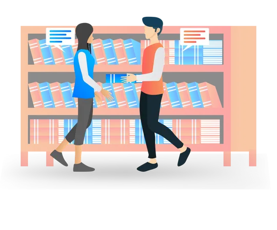 Students in library Illustration
