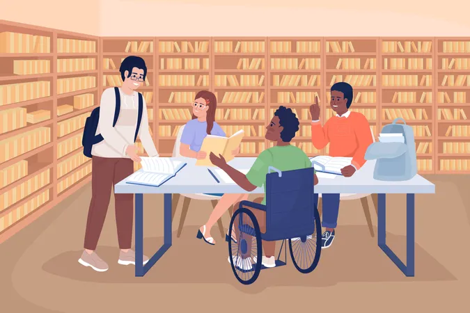 Students In Library  Illustration