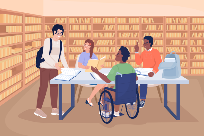 Students In Library  Illustration