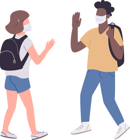 Students in medical masks  Illustration