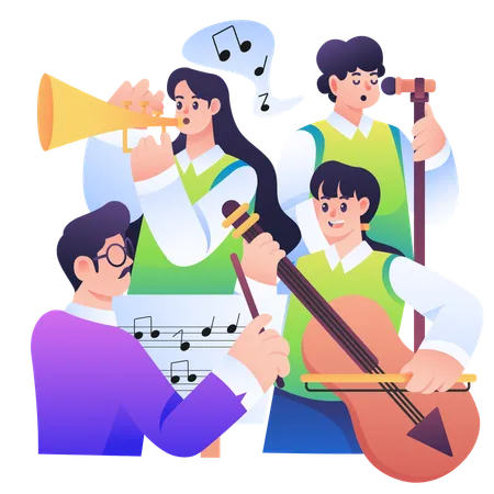 An Illustration Of Students In The Music Class Illustration