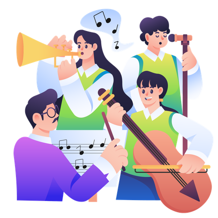 Students in Music Class  イラスト