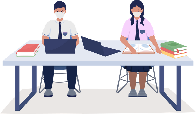 Students in uniform studying  Illustration