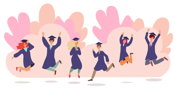 Students jumping on graduation day Illustration