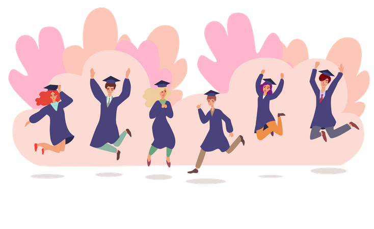 Students jumping on graduation day  Illustration