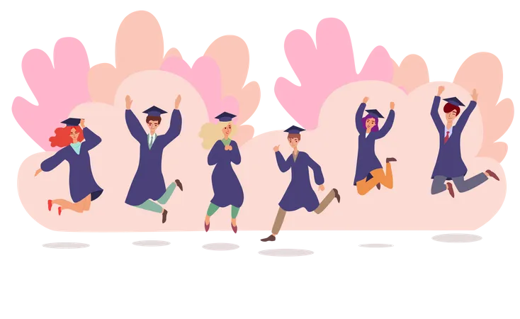 Students jumping on graduation day  Illustration