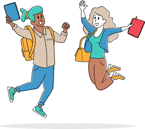 Students Jumping with Notebooks Illustration