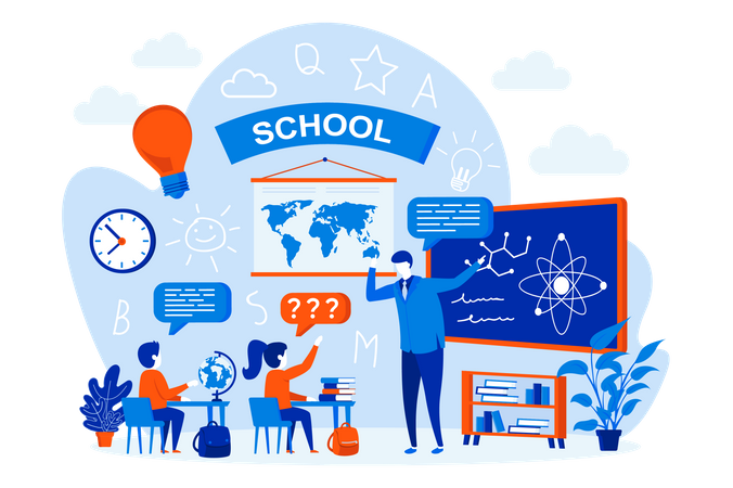 Students leaning science and geometry  Illustration