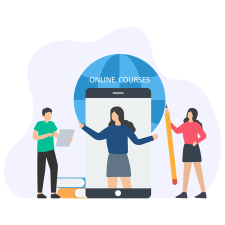 Students learn from online books  Illustration