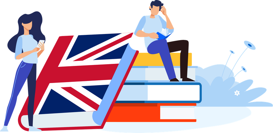 Students learning English from online class  Illustration