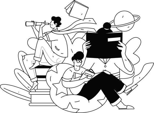 試験に向けて勉強する学生  イラスト