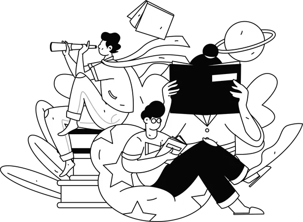 試験に向けて勉強する学生  イラスト