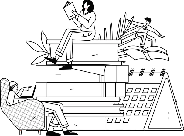 Students learning for exam  Illustration