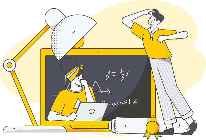 オンラインで学習する学生  イラスト