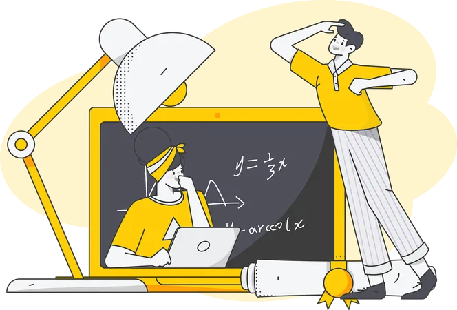 オンラインで学習する学生  イラスト