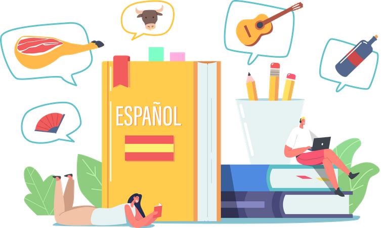 Students learning Spanish language Illustration