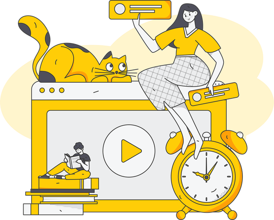 Students learning via online education  Illustration
