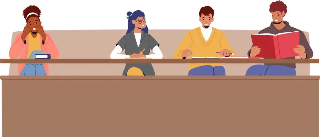 Students Listening Lecture In Classroom Illustration