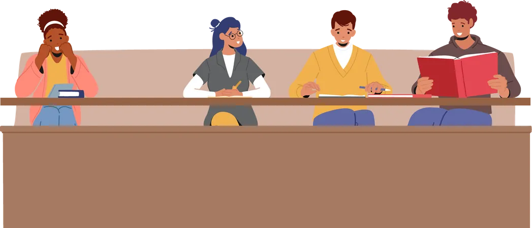 Students Listening Lecture In Classroom  Illustration