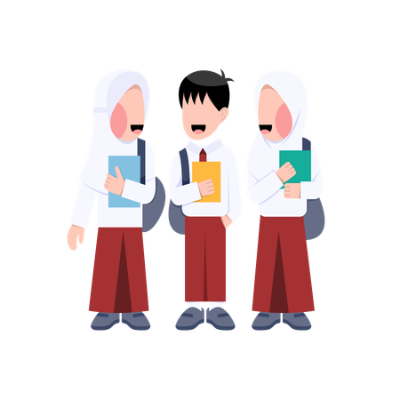 Students Of Indonesian Elementary School standing together  Illustration