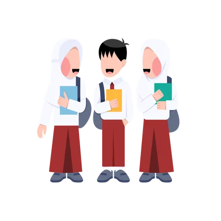 Students Of Indonesian Elementary School standing together  Illustration