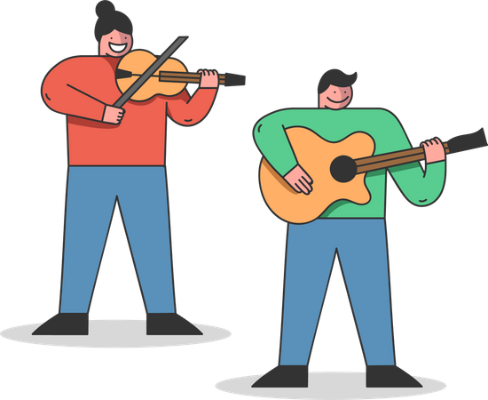 Students Play Violin And Guitar  Illustration