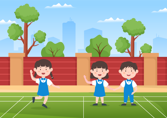 Students playing at school ground Illustration