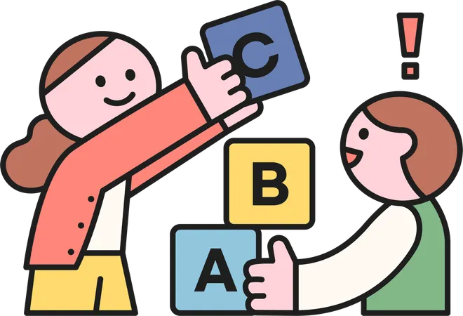 Students playing with alphabet blocks  Illustration