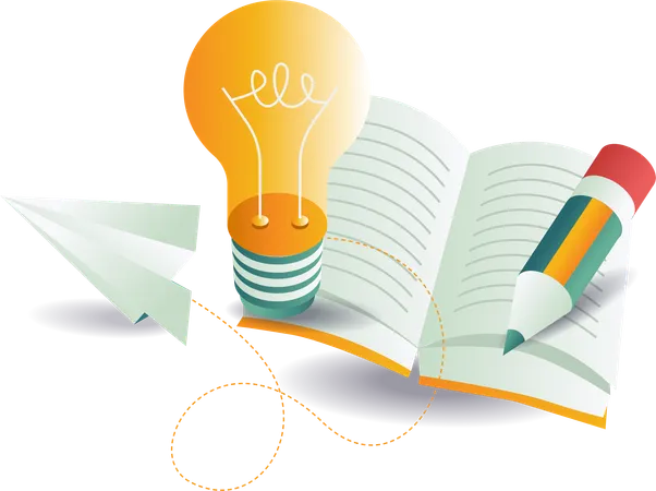 Students pour ideas into books  Illustration