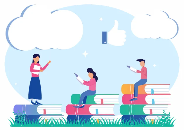 Students reading book  イラスト