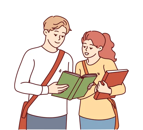Students reading book  Illustration
