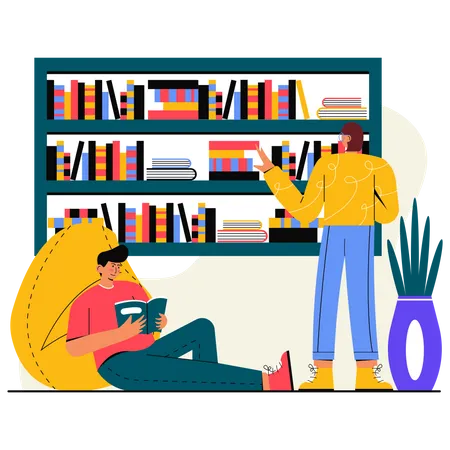 Students Reading Book Together  Illustration