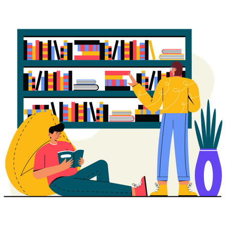 Students Reading Book Together  Illustration