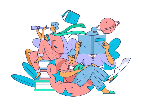 Students reading books  Illustration