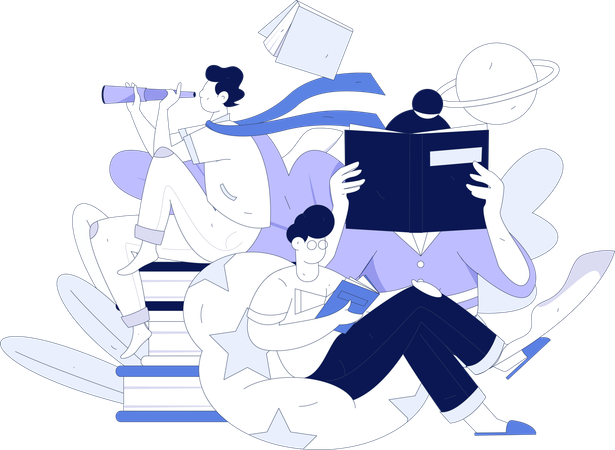 Students reading books  Illustration