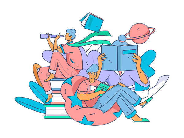 Students reading books  Illustration