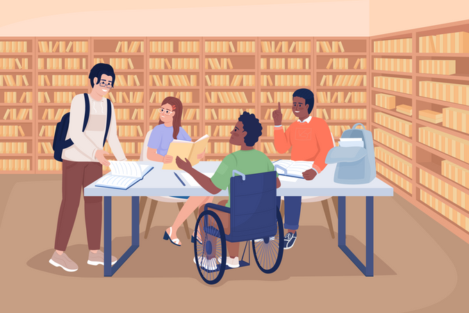 Students reading in library Illustration