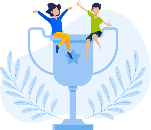 Students receive school trophy after winning competition  Illustration