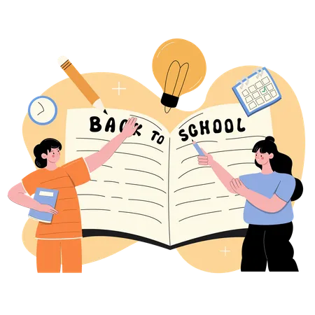 Students Returning to School with Educational Tools  Illustration