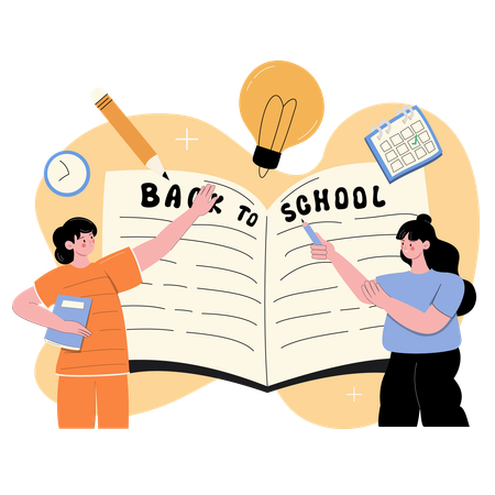 Students Returning to School with Educational Tools  Illustration