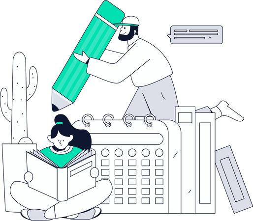 Students reviewing exam schedule  Illustration