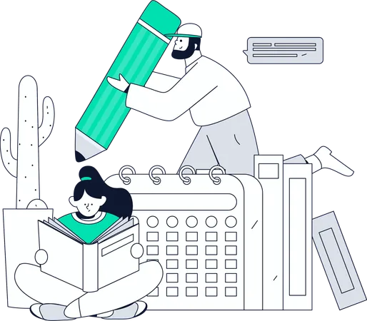 Students reviewing exam schedule  Illustration