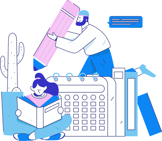 Students reviewing exam schedule  Illustration