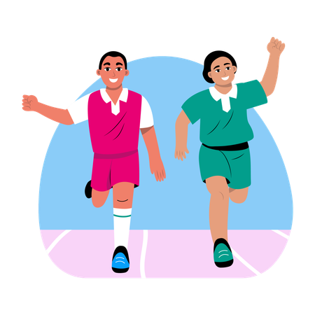 Students running in marathon racing  Illustration