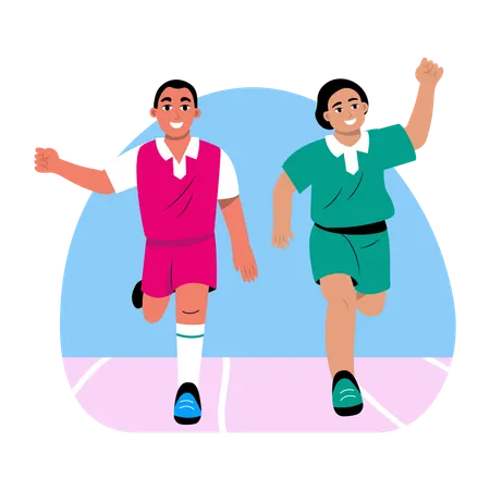Students running in marathon racing  Illustration