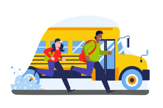 Students rush to get on the school bus to get home faster  Illustration