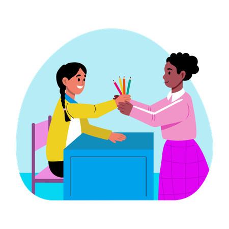 Students sharing things  Illustration